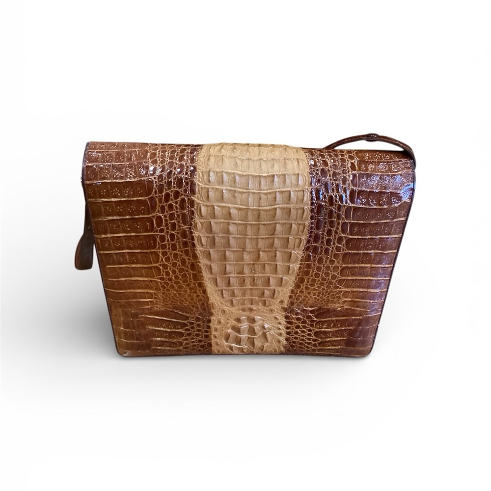 Vtg 1950-60s, Brown Crocodile-Embossed women’s handBag, purse - Picture 2 of 11